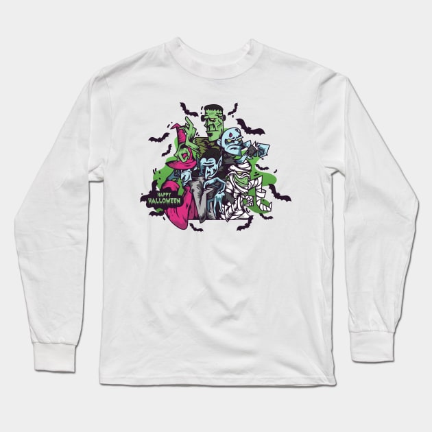 Happy Halloween from the Ghoulish Gang! Long Sleeve T-Shirt by Contentarama